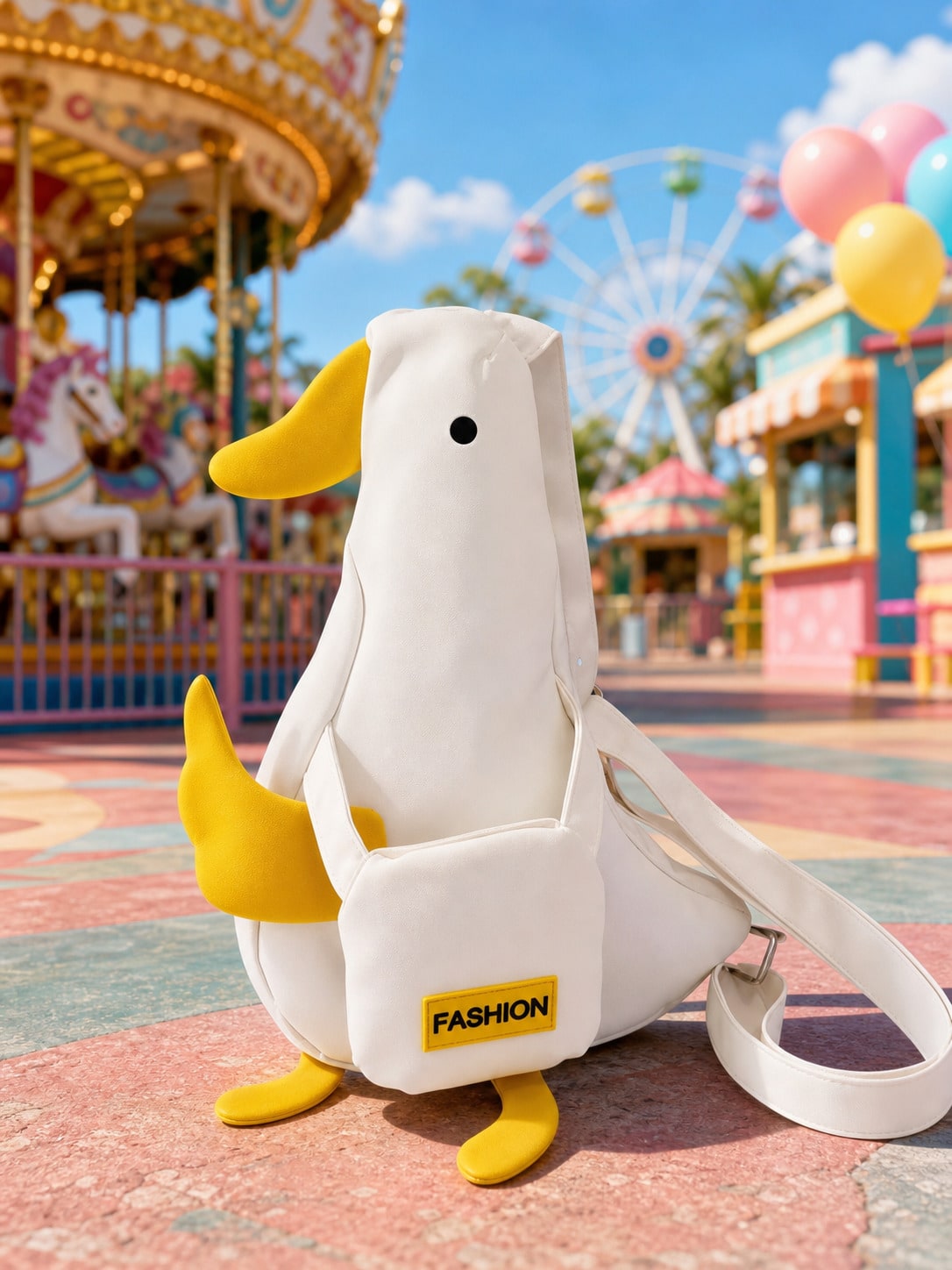 Cute Duck Crossbody Bag, White Yellow Animal Shoulder Purse, Fun Novelty Bag For Summer Outings, Travel, Festivals And Daily Wear