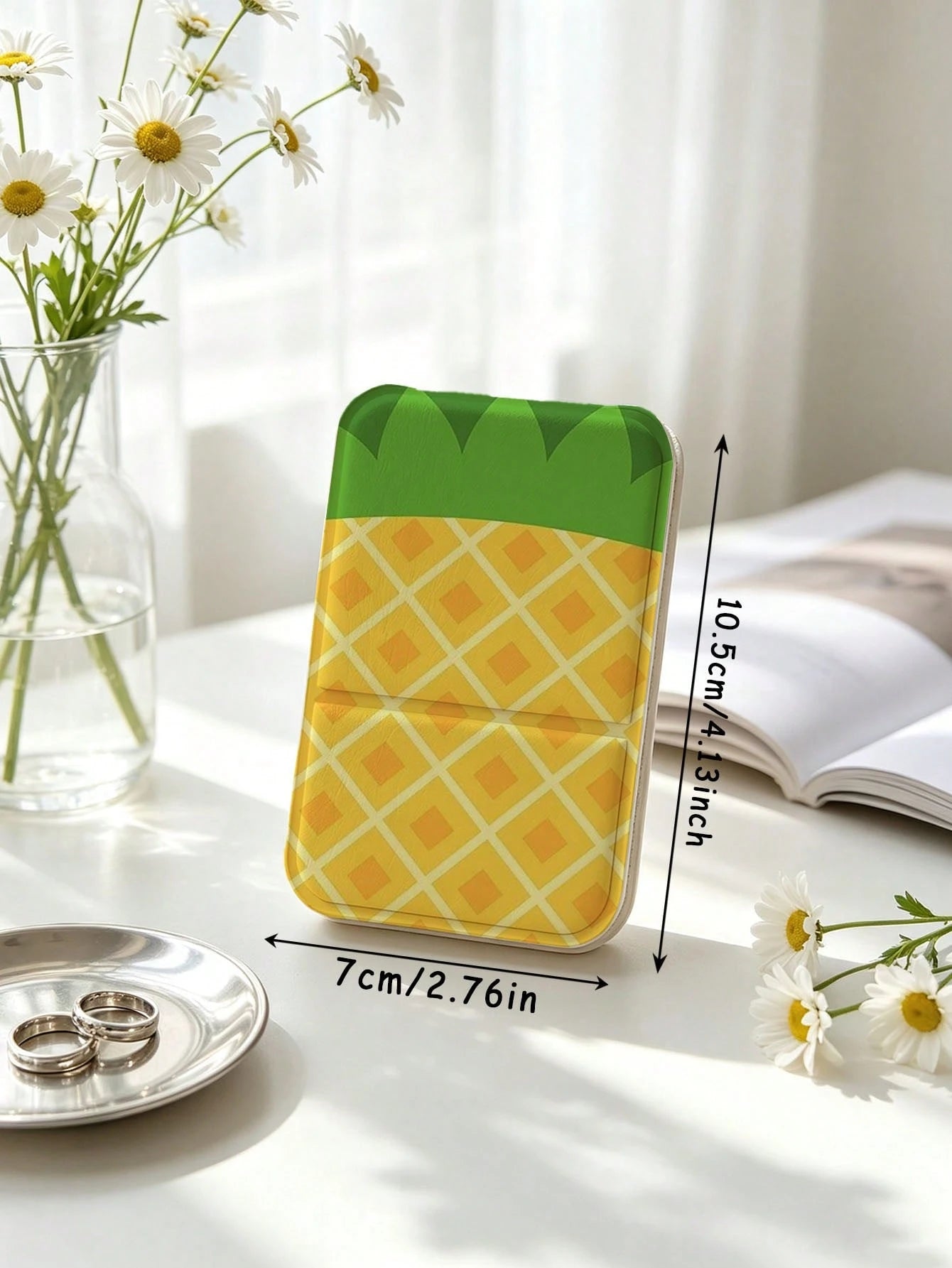 Cute Fruit Pattern Foldable Portable Makeup Mirror, 180° Adjustable Stand Desktop Small Mirror, Portable Flip Cover Scratch-Resistant High-Definition Makeup Mirror, Pineapple Strawberry Fresh Style Po
