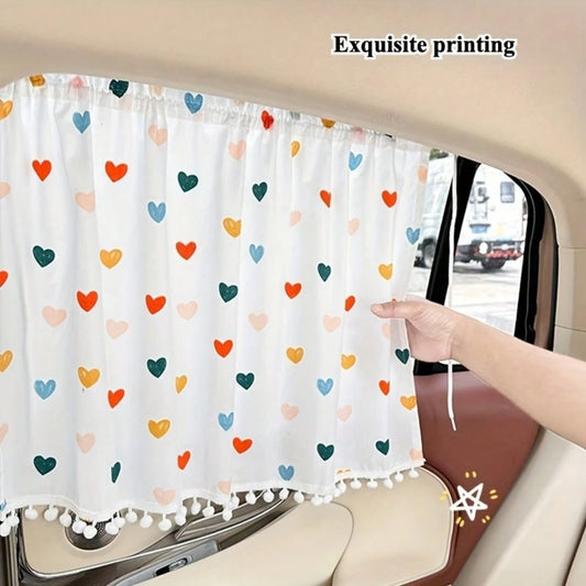 Cute Heart Polka Dot Car Sun Shade- Universal Suction Cup Window Visor For UV Protection, Privacy Curtain For Car Interior, Sunblock Cover For Side Windows