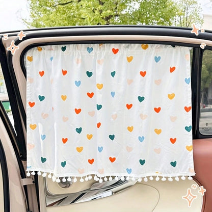 Cute Heart Polka Dot Car Sun Shade- Universal Suction Cup Window Visor For UV Protection, Privacy Curtain For Car Interior, Sunblock Cover For Side Windows