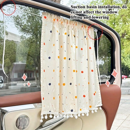 Cute Heart Polka Dot Car Sun Shade- Universal Suction Cup Window Visor For UV Protection, Privacy Curtain For Car Interior, Sunblock Cover For Side Windows