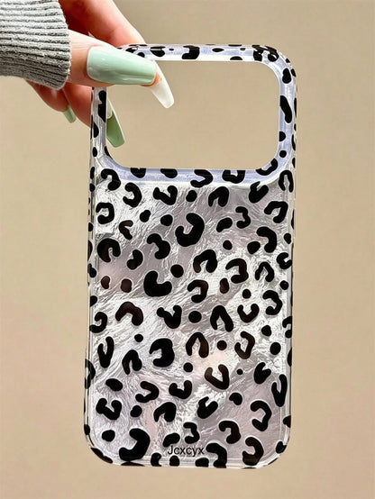 Cute Leopard Print Style Phone Case Compatible With IPhone 17 Pro Max 17 Pro 17 16 Pro Max 16 Pro 16 15 Pro Max 15 Pro 14 Pro Max 14 Pro 13 12 Pro Max 11 Shiny Glacier Texture Back Cover