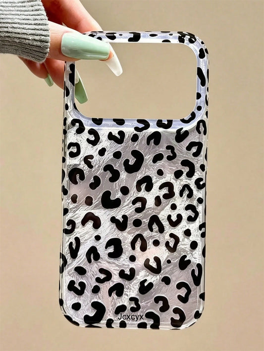 Cute Leopard Print Style Phone Case Compatible With IPhone 17 Pro Max 17 Pro 17 16 Pro Max 16 Pro 16 15 Pro Max 15 Pro 14 Pro Max 14 Pro 13 12 Pro Max 11 Shiny Glacier Texture Back Cover