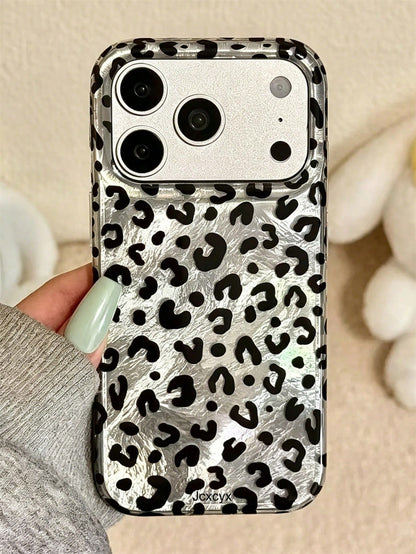 Cute Leopard Print Style Phone Case Compatible With IPhone 17 Pro Max 17 Pro 17 16 Pro Max 16 Pro 16 15 Pro Max 15 Pro 14 Pro Max 14 Pro 13 12 Pro Max 11 Shiny Glacier Texture Back Cover