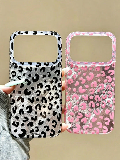 Cute Leopard Print Style Phone Case Compatible With IPhone 17 Pro Max 17 Pro 17 16 Pro Max 16 Pro 16 15 Pro Max 15 Pro 14 Pro Max 14 Pro 13 12 Pro Max 11 Shiny Glacier Texture Back Cover