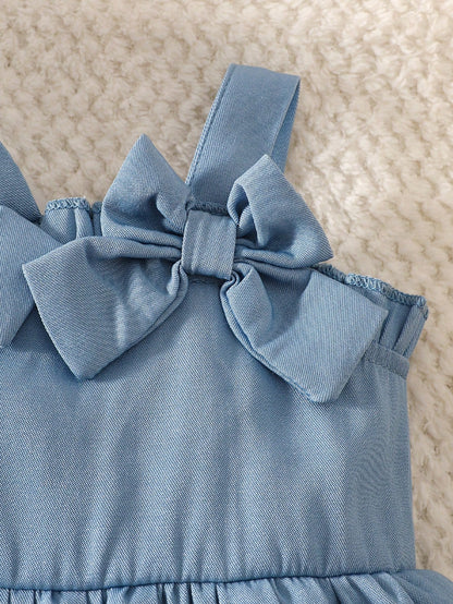 Cute Newborn Baby Girl Summer Outfit Aqua Blue Floral Embroidered Camisole Top Bow Decor Bud Shorts Pastoral Family Matching First Birthday Clothes