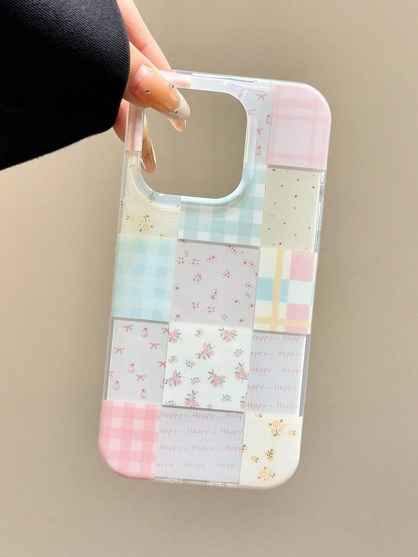 Cute Patchwork Elements Fashion Phone Case Floral Patchwork Plaid Pattern Candy Phone Case Compatible With 17 Pro Max 17 Pro 17 Air 16 15 Pro Max 12 13 Pro 14 11 Plus Spring Flower Soft Shell Easter P