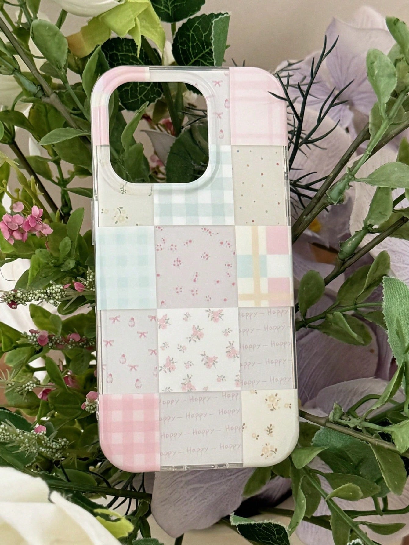 Cute Patchwork Elements Fashion Phone Case Floral Patchwork Plaid Pattern Candy Phone Case Compatible With 17 Pro Max 17 Pro 17 Air 16 15 Pro Max 12 13 Pro 14 11 Plus Spring Flower Soft Shell Easter P