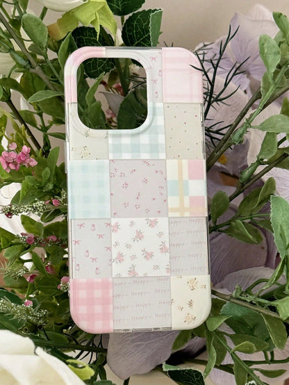 Cute Patchwork Elements Fashion Phone Case Floral Patchwork Plaid Pattern Candy Phone Case Compatible With 17 Pro Max 17 Pro 17 Air 16 15 Pro Max 12 13 Pro 14 11 Plus Spring Flower Soft Shell Easter P