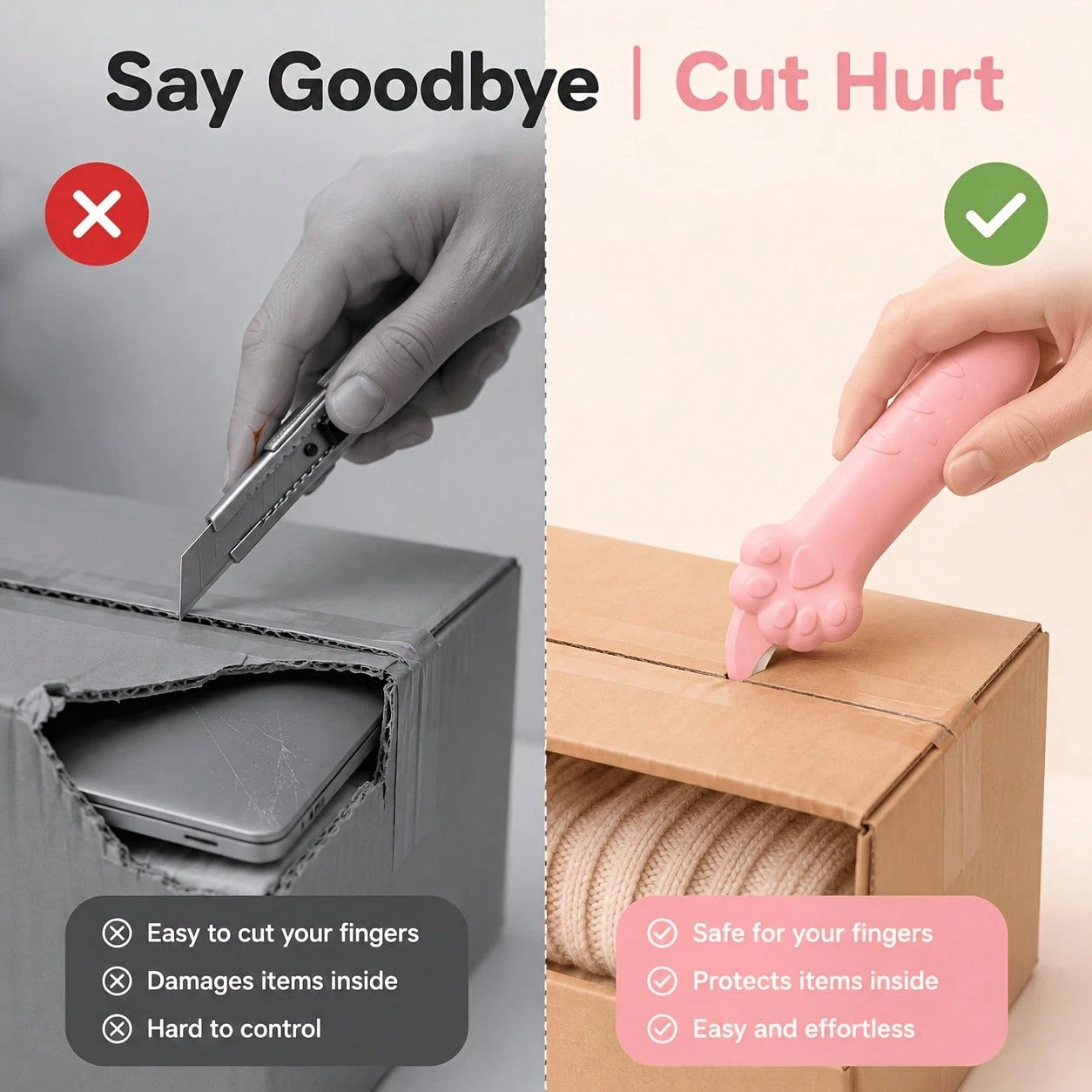 Cute Paw-Shaped Box Scissors, Pink Package Opener, Portable Envelope Opening And Practical Cutter, Available In Random Colors, Suitable Boxes, Envelopes, Mail, Home And School Supplies, And Makes A Gr