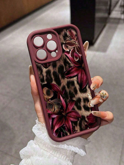 Cute Pink Lily Flower & Leopard Print Matte Anti-Drop Phone Case Compatible With IPhone 11, 12, 13, 14, 15, 16, 13 Pro Max, 16 Plus, XR, 7, 8 Plus, 17 Pro Max, AIR