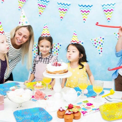 D40 Pcs Sponge Birthday Party Paper Plate Cartoon Themed Disposable Plate Yellow Blue Ocean Flower Tableware For Spring Summer
