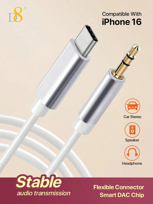 D8 USB-C To 3.5mm Audio Auxiliary Jack Cable, 3.3ft USB Type-C To Male Adapter Cord, Car Headphone Cable, Compatible With IPhone 16/16 Pro/16 Pro Max/15/15 Pro Max/15 Pro, Galaxy S24/S23/S22/S21 Ultra