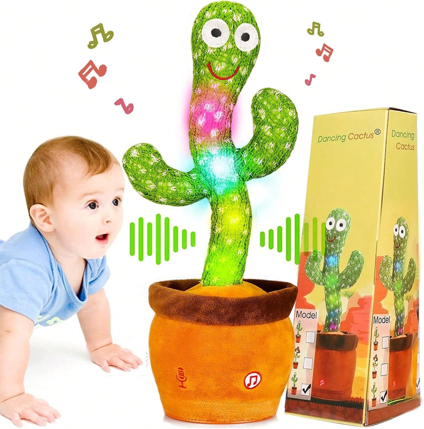 Dancing Talking Cactus Toy, Baby Singing Recording Mimicking Cactus Toy, Repeats What You Say, Musical Interactive Infant Toddler Toys For 1 Year Old Boys Girls, Baby Easter Basket Stuffers Gifts