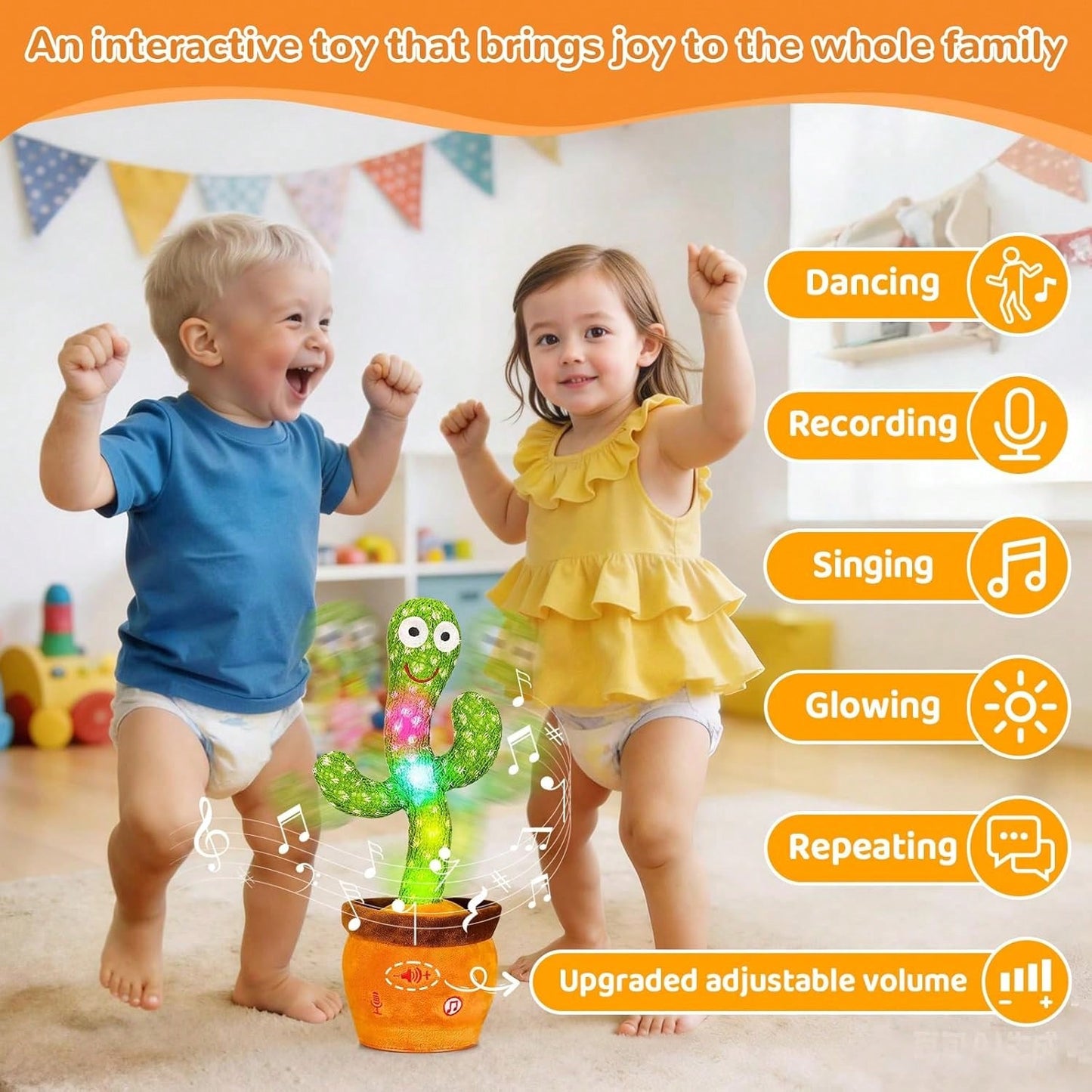 Dancing Talking Cactus Toy, Baby Singing Recording Mimicking Cactus Toy, Repeats What You Say, Musical Interactive Infant Toddler Toys For 1 Year Old Boys Girls, Baby Easter Basket Stuffers Gifts