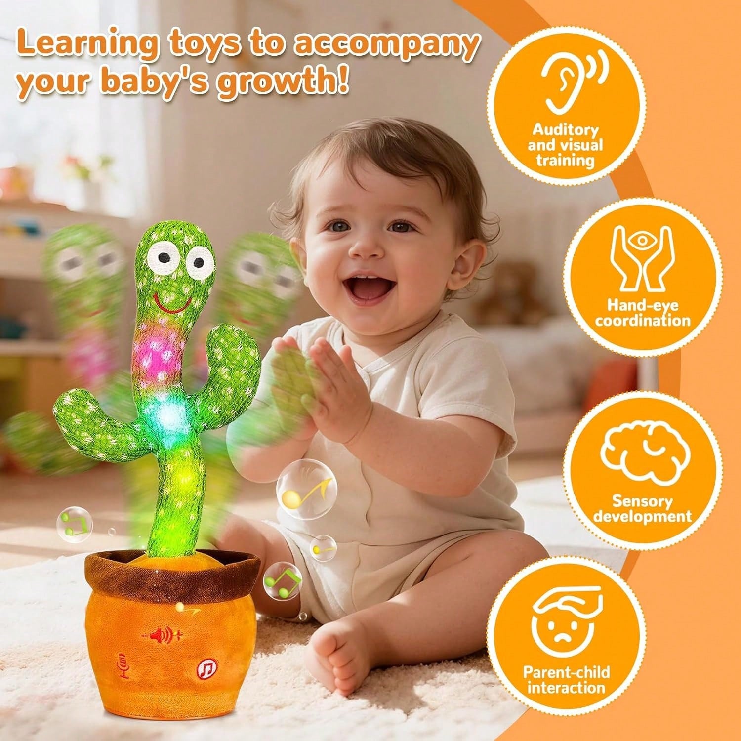 Dancing Talking Cactus Toy, Baby Singing Recording Mimicking Cactus Toy, Repeats What You Say, Musical Interactive Infant Toddler Toys For 1 Year Old Boys Girls, Baby Easter Basket Stuffers Gifts