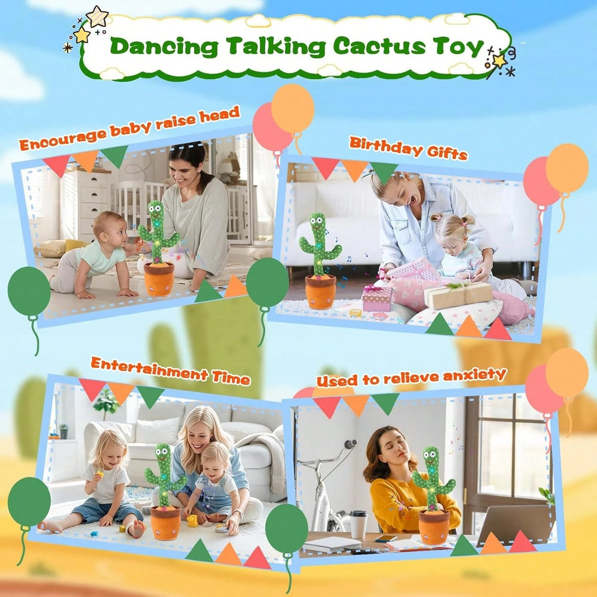 Dancing Talking Giraffe Toy, Stuffed Animal Baby Toy Repeating What You Say, Glowing Musical Giraffe Gifts For Toddlers 1-3 Years Old, For Kids (Cactus)