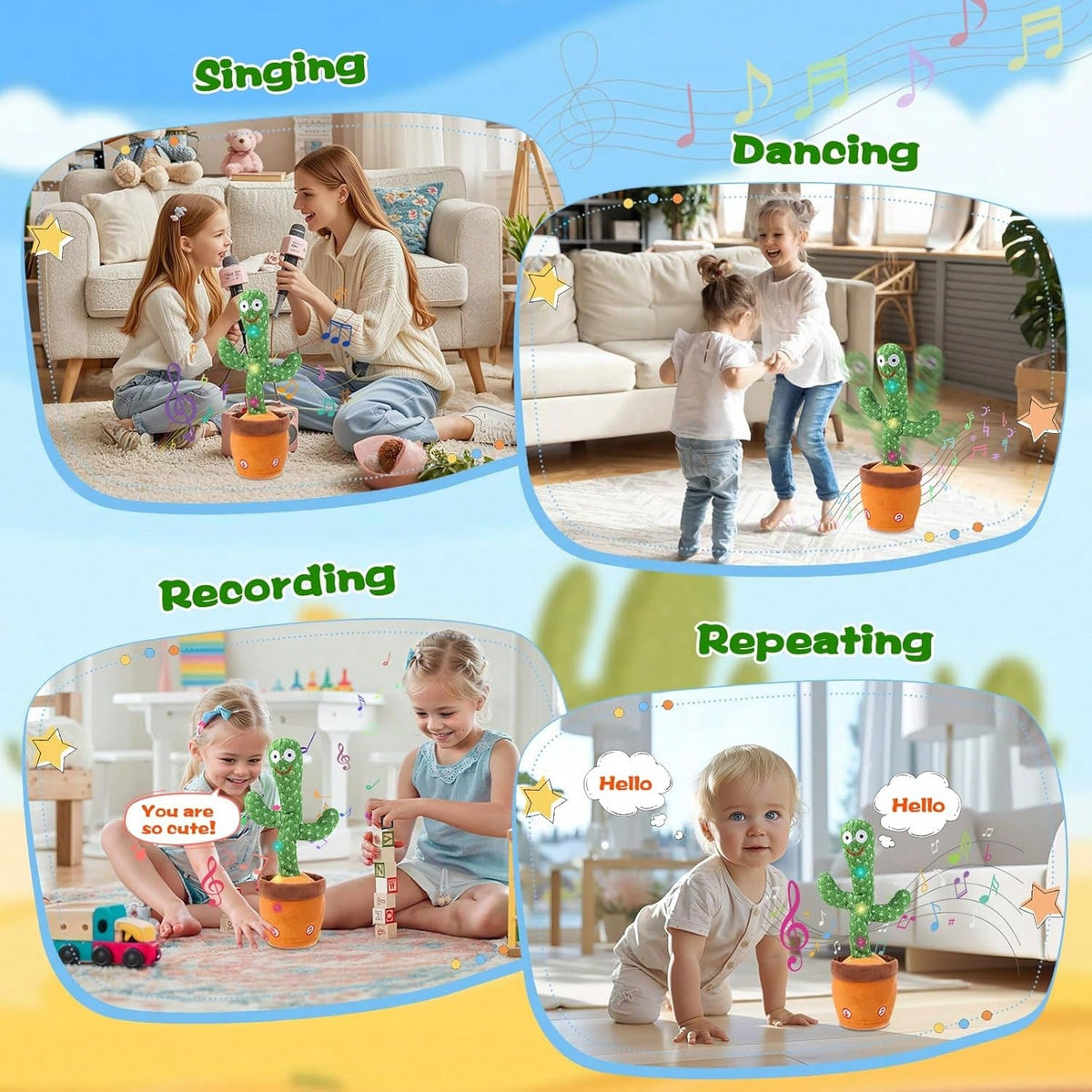 Dancing Talking Giraffe Toy, Stuffed Animal Baby Toy Repeating What You Say, Glowing Musical Giraffe Gifts For Toddlers 1-3 Years Old, For Kids (Cactus)