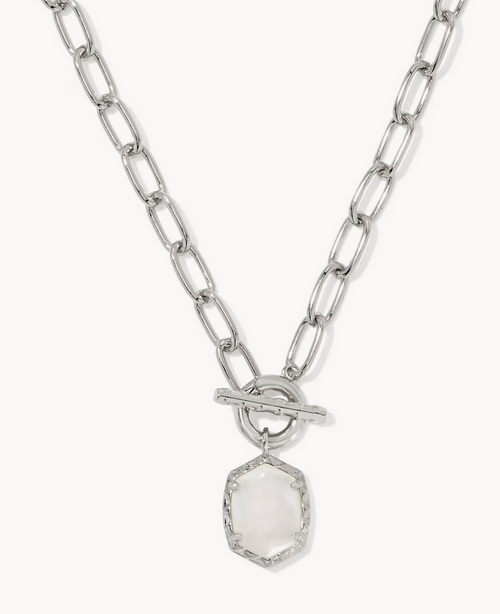 Daphne Rhodium Link Chain Necklace Ivory MOP