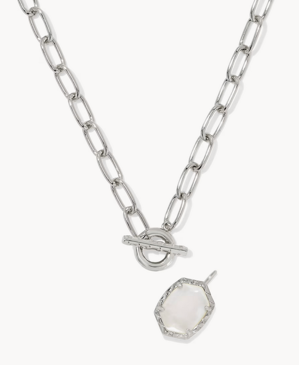 Daphne Rhodium Link Chain Necklace Ivory MOP