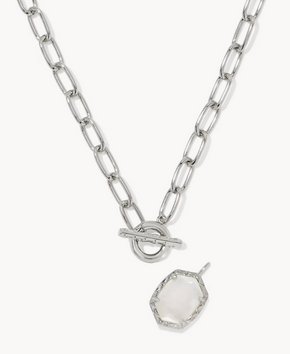Daphne Rhodium Link Chain Necklace Ivory MOP