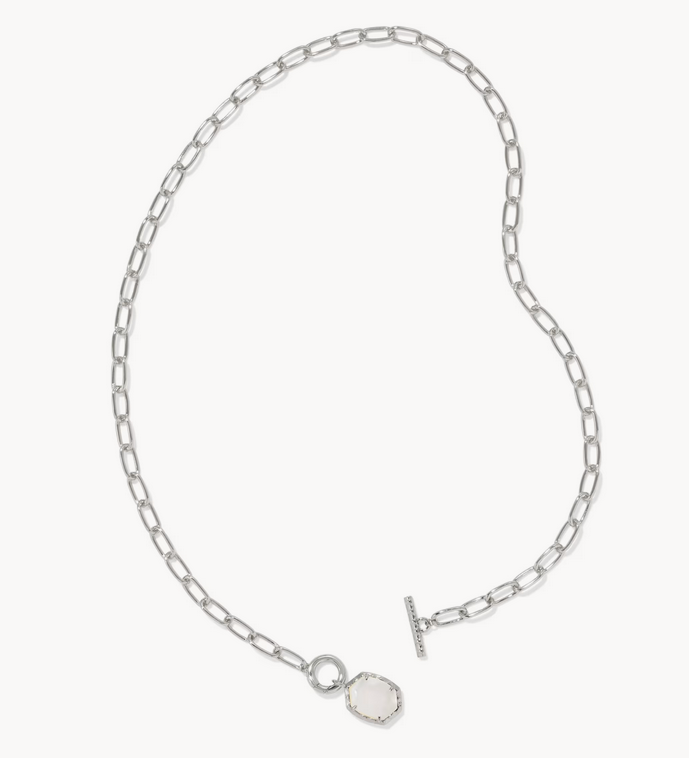 Daphne Rhodium Link Chain Necklace Ivory MOP