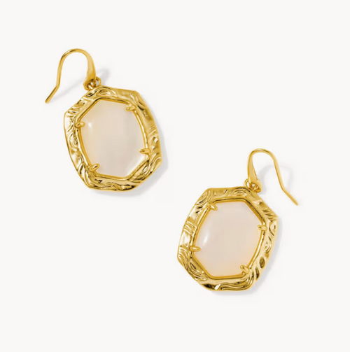 Daphne Tiger Stripe Drop Earrings Gold Natural MOP