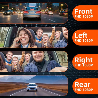 Dash Cam For Vehicles, FHD 4*1080P Car Driving Recorder With Ajustable Left And Right Lens, Built-In Wifi, Wifi Connection, Audio Recording, Superior Night Vision, Motion Detection, With 32GB SD Card