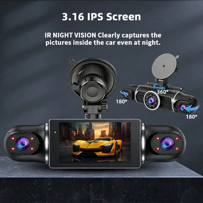 Dash Cam For Vehicles, FHD 4*1080P Car Driving Recorder With Ajustable Left And Right Lens, Built-In Wifi, Wifi Connection, Audio Recording, Superior Night Vision, Motion Detection, With 32GB SD Card