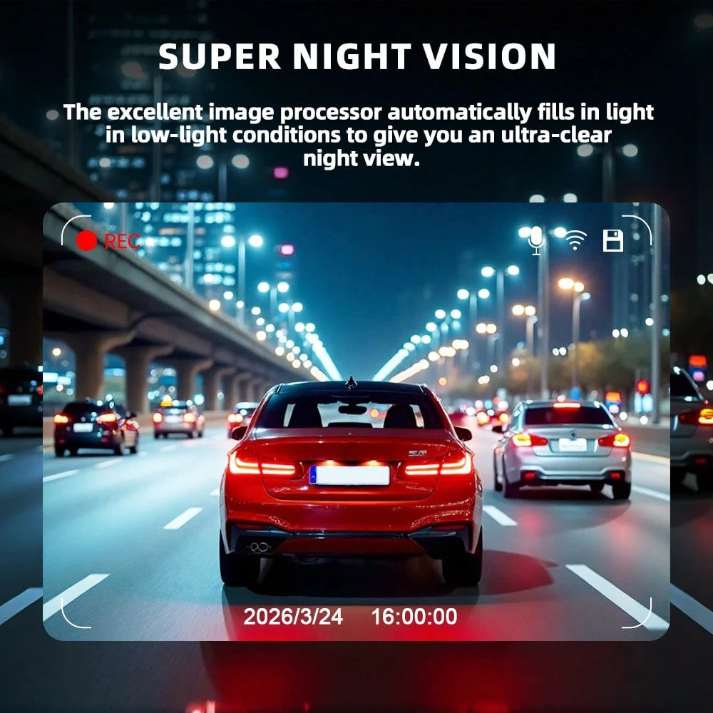 Dash Cam For Vehicles, FHD 4*1080P Car Driving Recorder With Ajustable Left And Right Lens, Built-In Wifi, Wifi Connection, Audio Recording, Superior Night Vision, Motion Detection, With 32GB SD Card