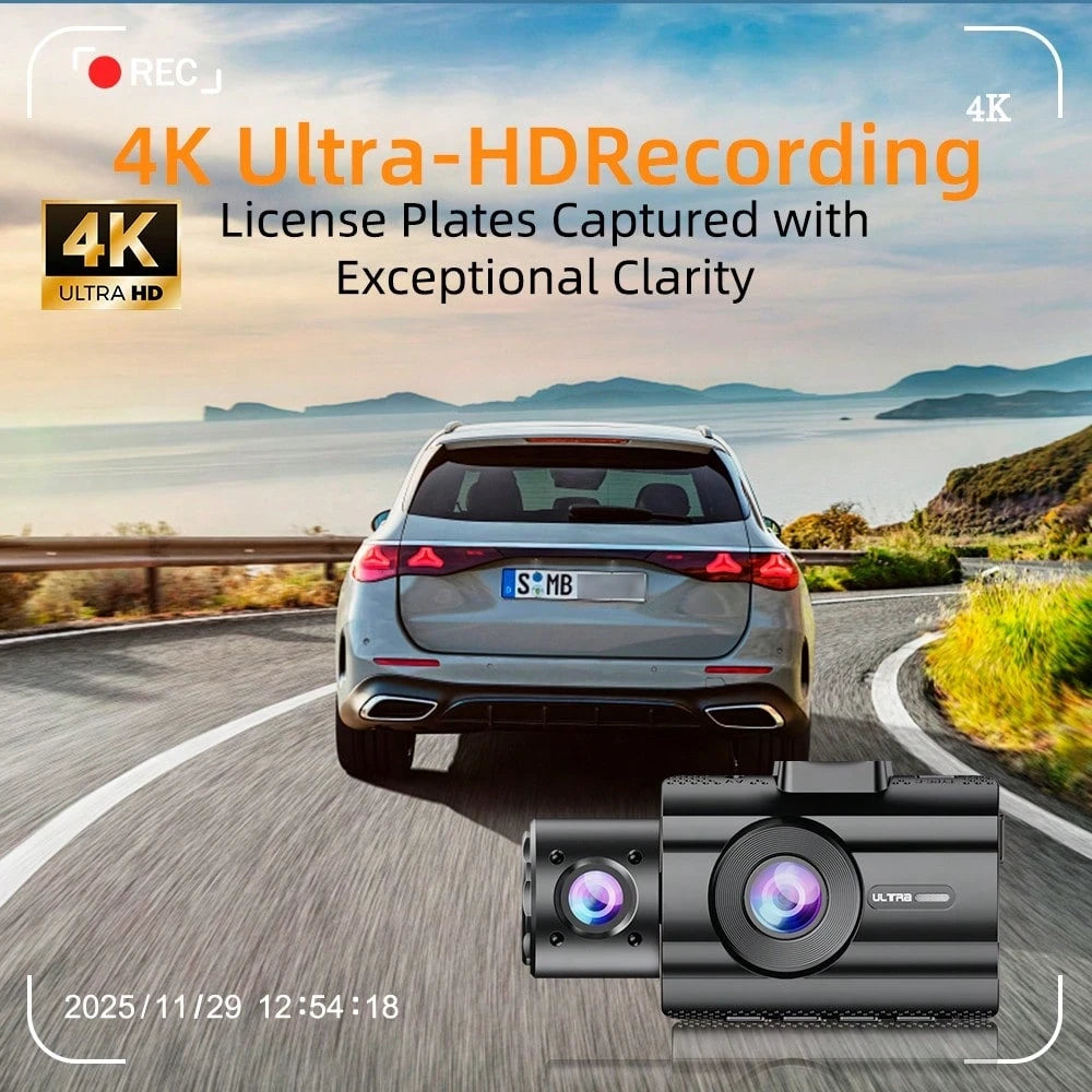 Dash Cam Front Inside And Rear, UHD 4K Recording Car DVR Cam With 170° Wide Angle, Night Vision, Small Dash Camera For Cars, 24h Parking Monitor, Loop Recording, G-Sensor, 32 SD Card