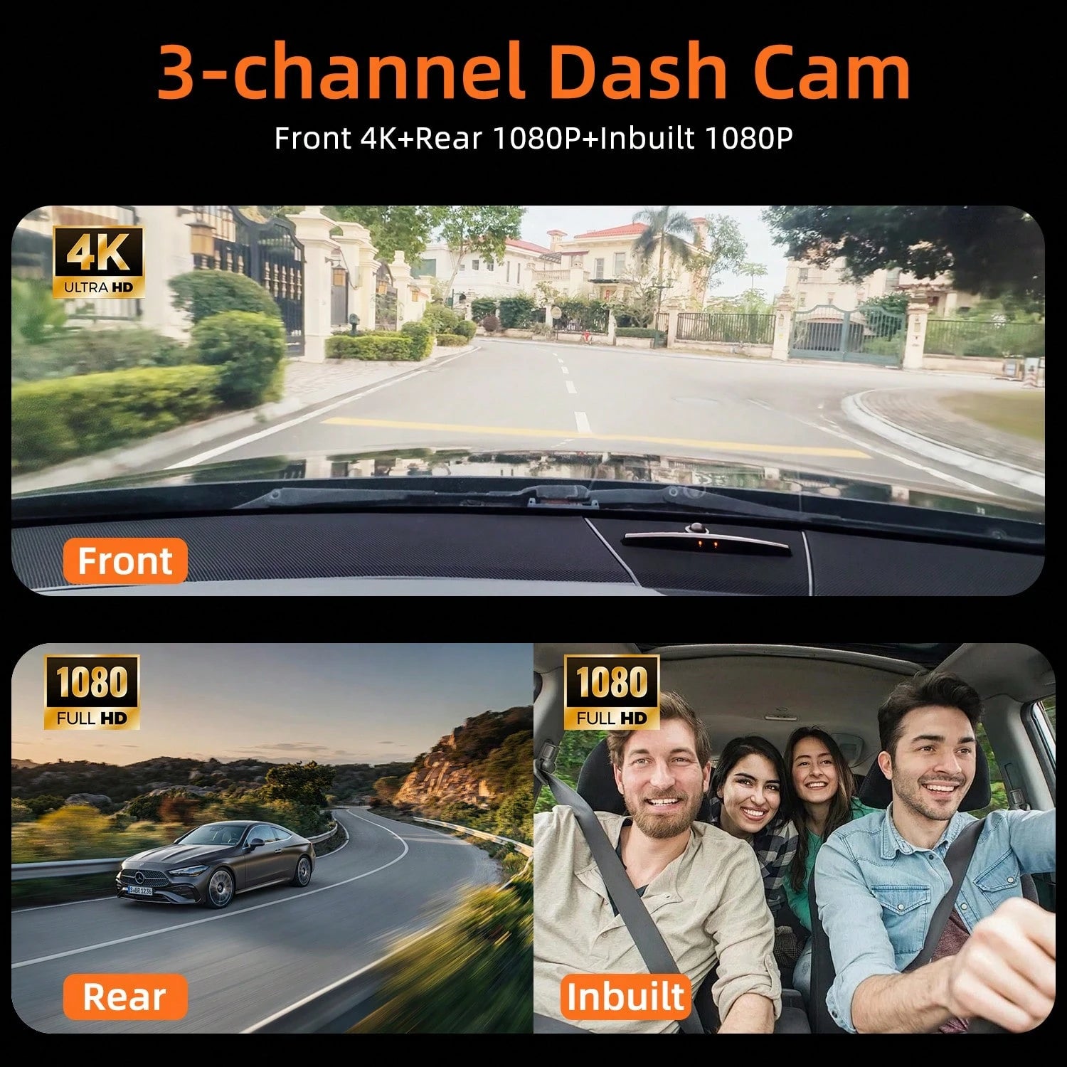 Dash Cam Front Inside And Rear, UHD 4K Recording Car DVR Cam With 170° Wide Angle, Night Vision, Small Dash Camera For Cars, 24h Parking Monitor, Loop Recording, G-Sensor, 32 SD Card