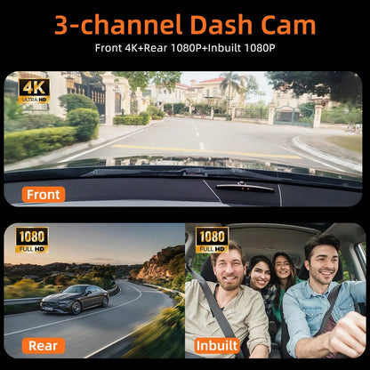 Dash Cam Front Inside And Rear, UHD 4K Recording Car DVR Cam With 170° Wide Angle, Night Vision, Small Dash Camera For Cars, 24h Parking Monitor, Loop Recording, G-Sensor, 32 SD Card
