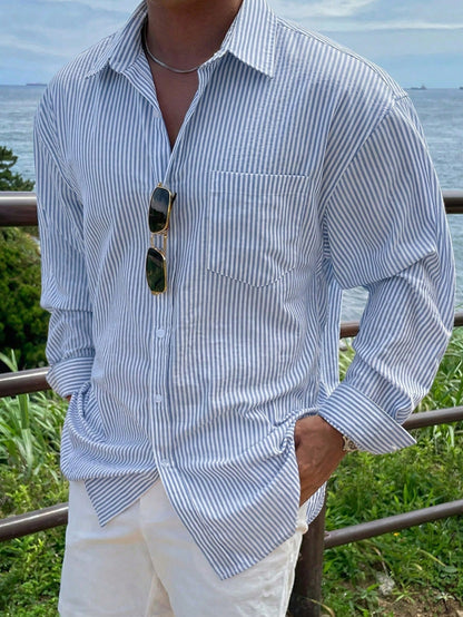 DAZY Blue Striped Long Sleeve Shirt For Men, Spring