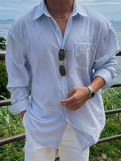 DAZY Blue Striped Long Sleeve Shirt For Men, Spring