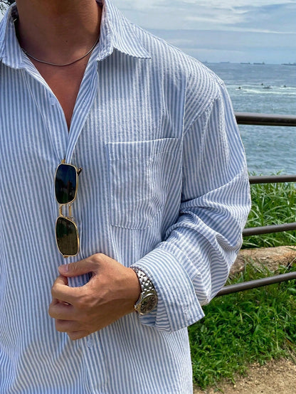 DAZY Blue Striped Long Sleeve Shirt For Men, Spring