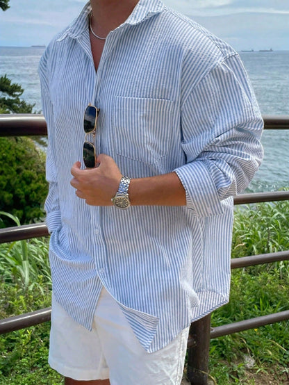DAZY Blue Striped Long Sleeve Shirt For Men, Spring