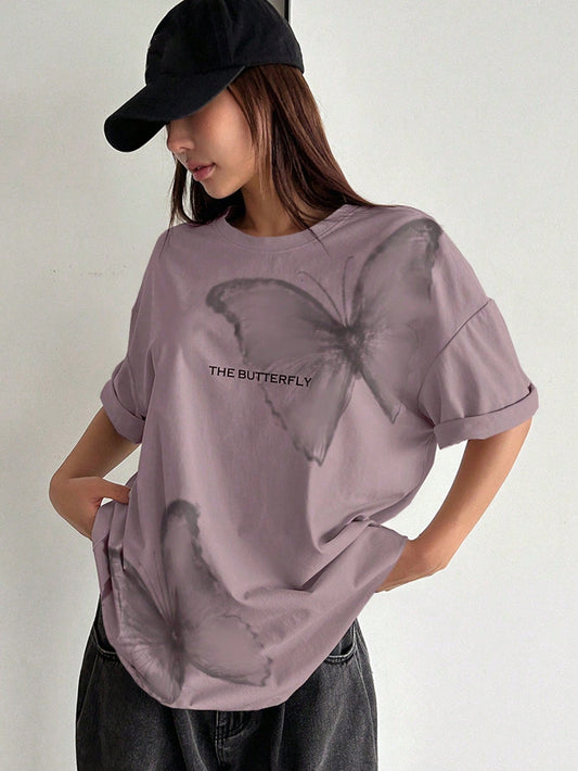 DAZY Butterfly & Slogan Graphic Drop Shoulder Tee THE BUTTERFLY Oversized T-Shirt