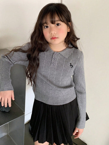 Dazy Kids Tween Girl Embroidered Collar Sweater, Fall Clothing