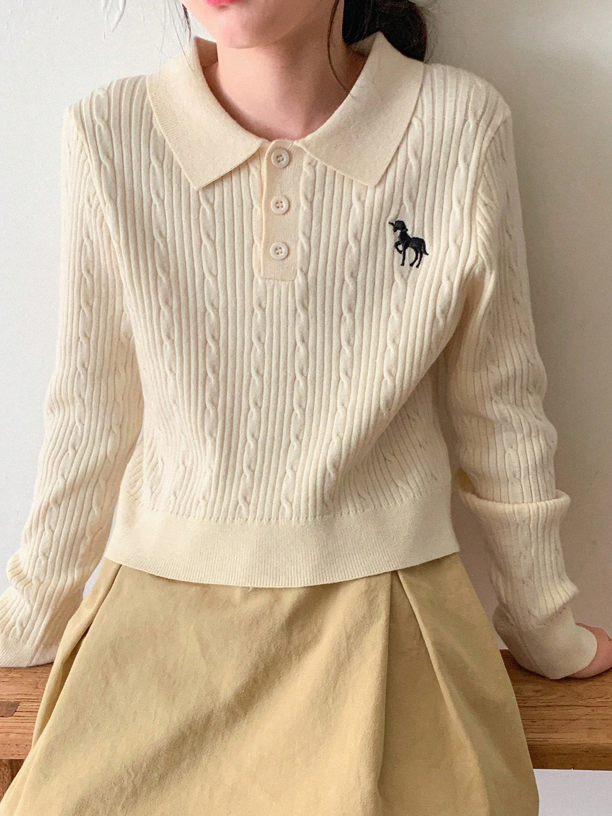 Dazy Kids Tween Girl Embroidered Collar Sweater, Fall Clothing