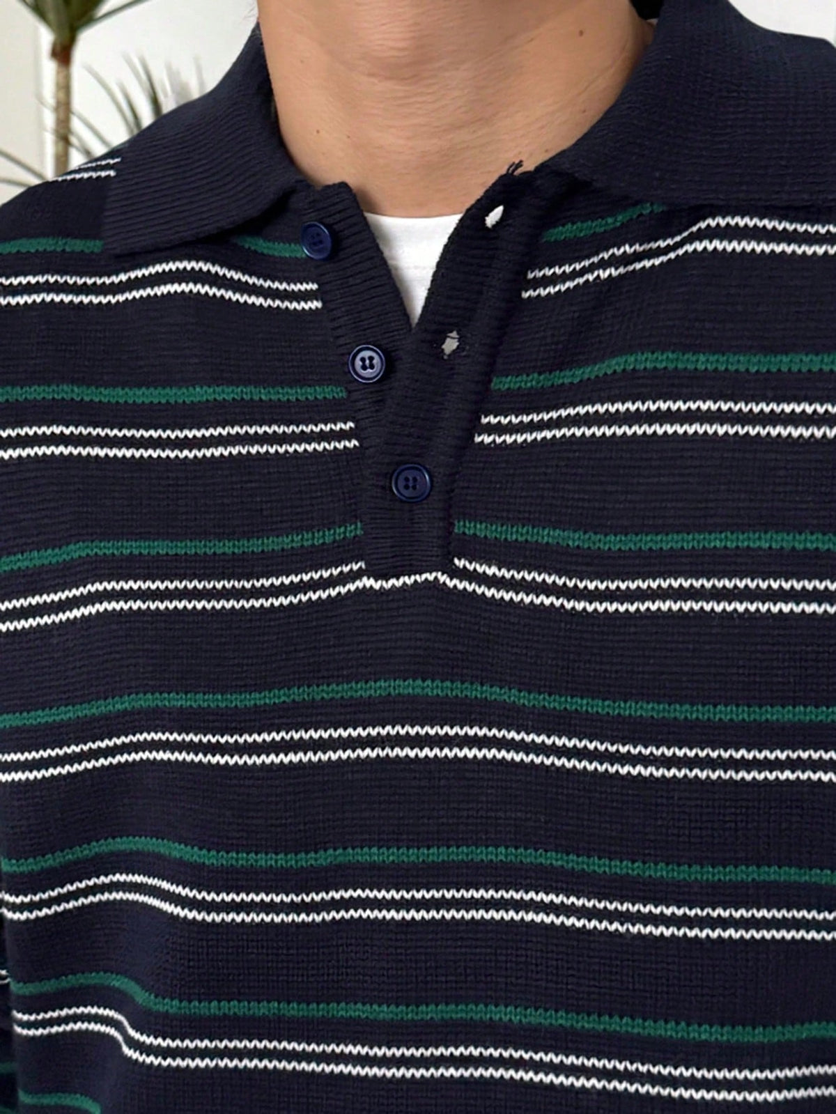 DAZY Navy Blue Striped Polo Neck Sweater For Men, Autumn/Winter