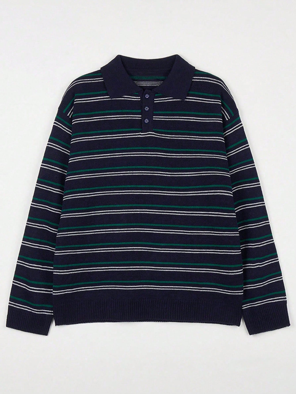 DAZY Navy Blue Striped Polo Neck Sweater For Men, Autumn/Winter