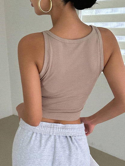 DAZY Solid Crop Tank Top Halter Top