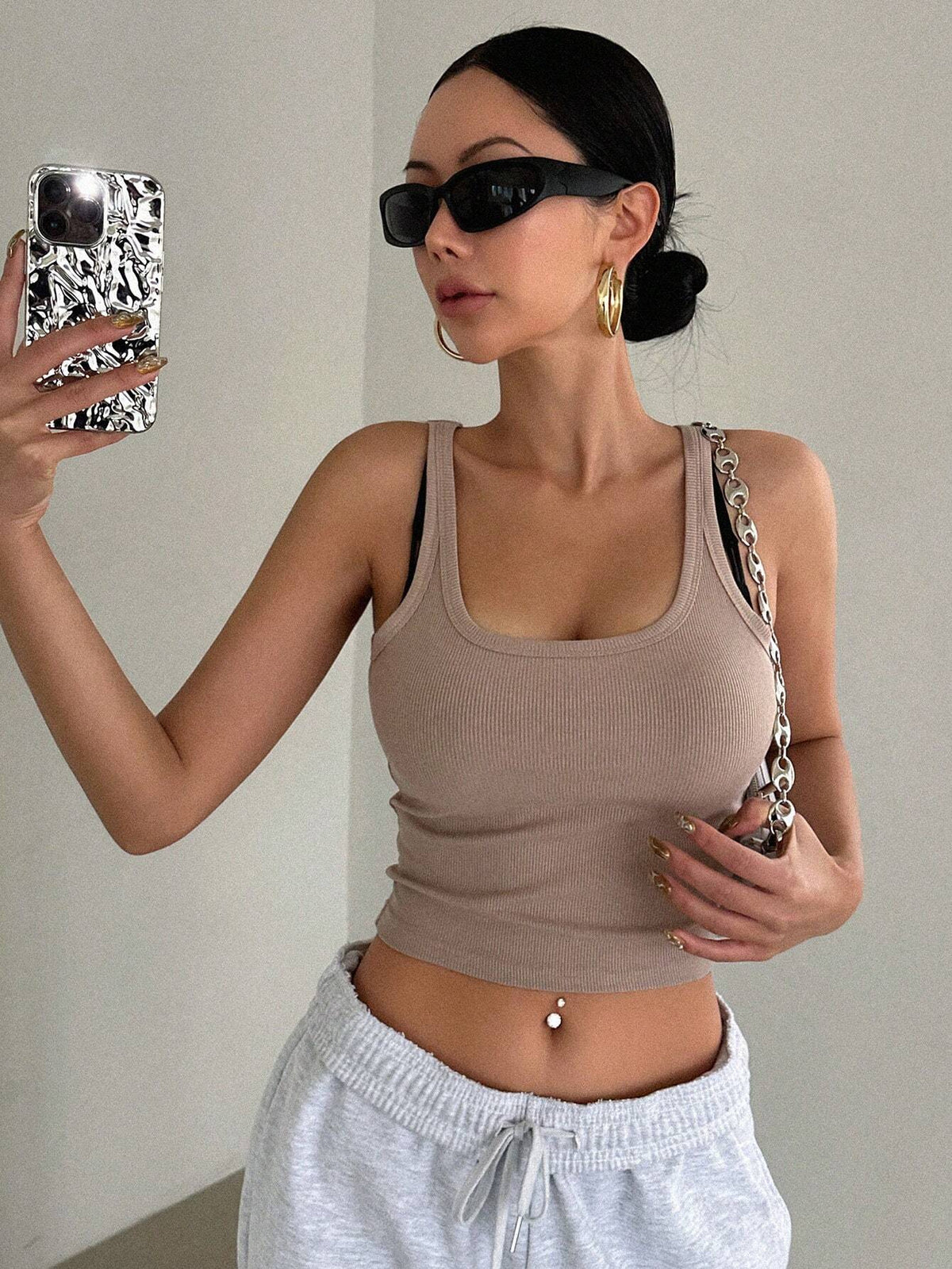 DAZY Solid Crop Tank Top Halter Top