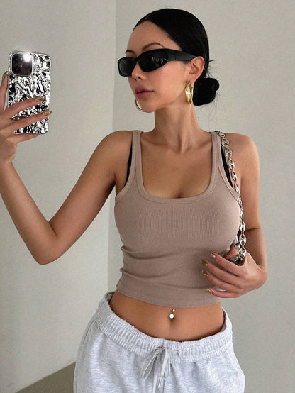 DAZY Solid Crop Tank Top Halter Top