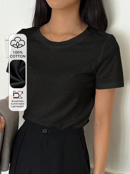 DAZY Solid Round Neck Tee Preppy Tops