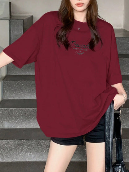 DAZY Summer Short Sleeve Oversized T-Shirt With Letter Print Preppy Tops