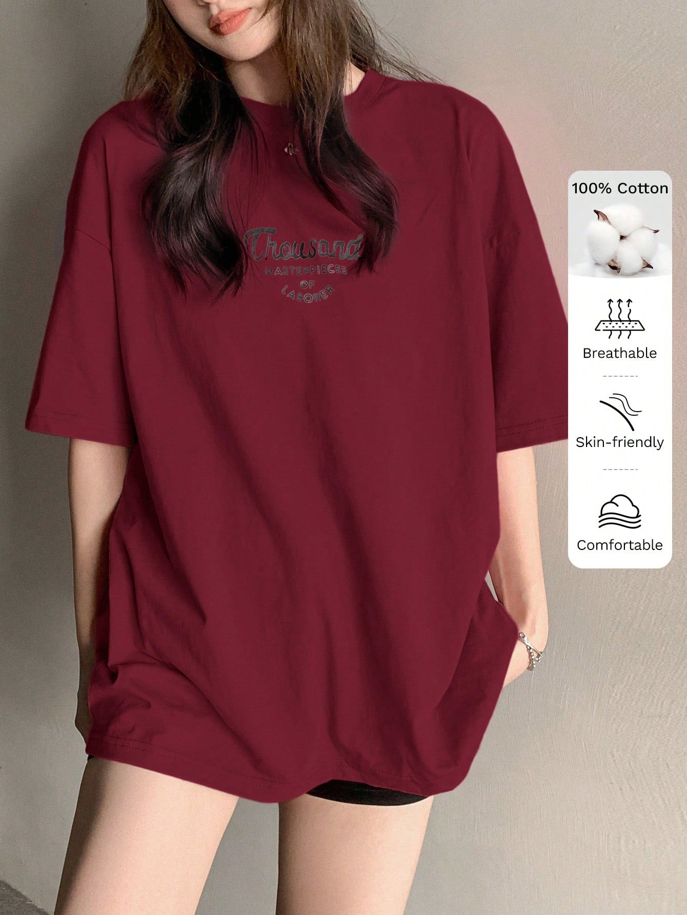 DAZY Summer Short Sleeve Oversized T-Shirt With Letter Print Preppy Tops