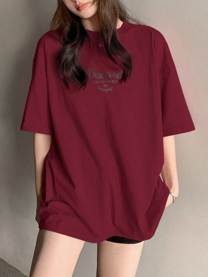 DAZY Summer Short Sleeve Oversized T-Shirt With Letter Print Preppy Tops