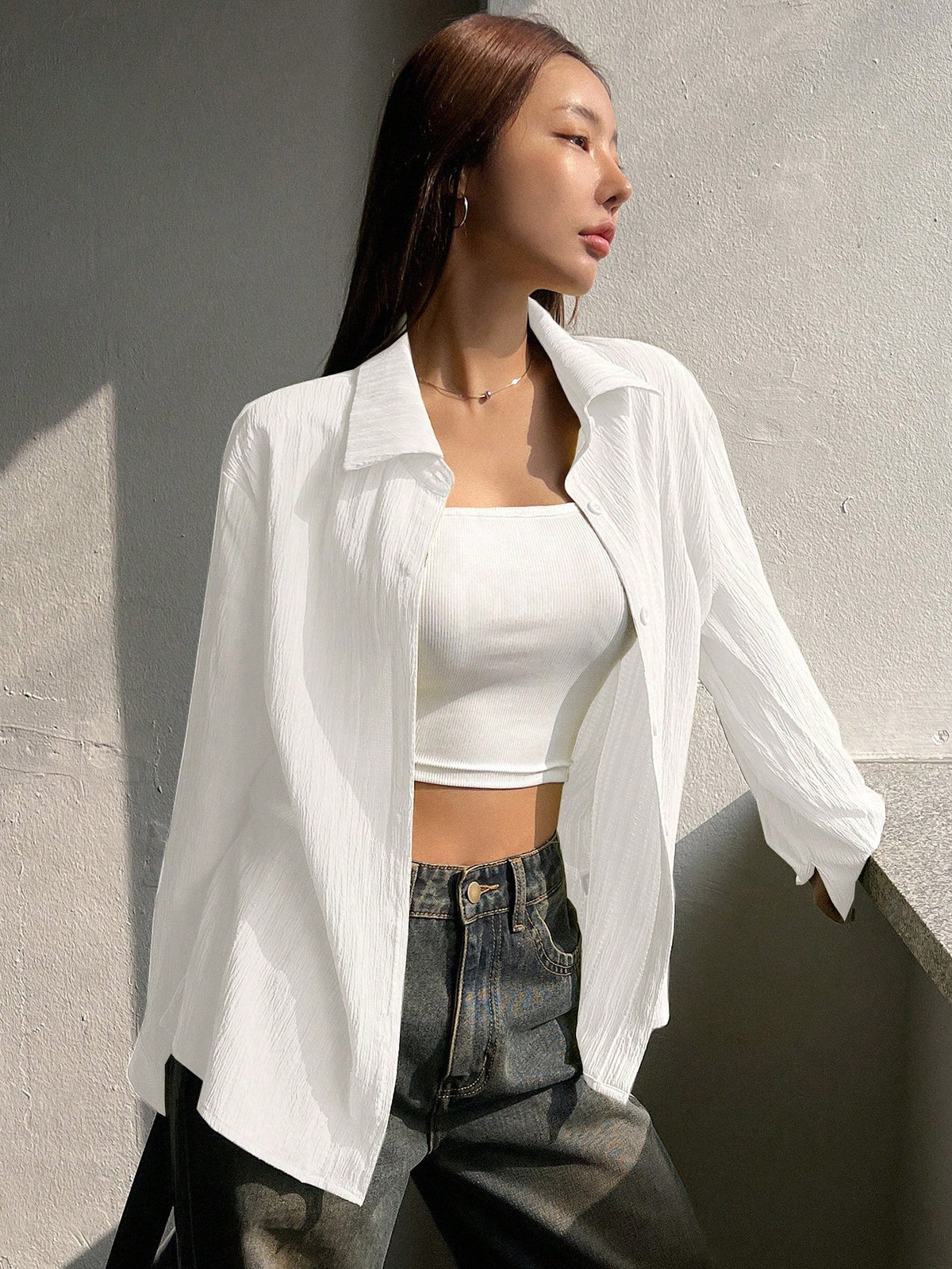 DAZY Women's Casual Solid Color Long Sleeve Shirt, Spring And Autumn,Long Sleeve Tops Y2k,Fall Women Clothes
